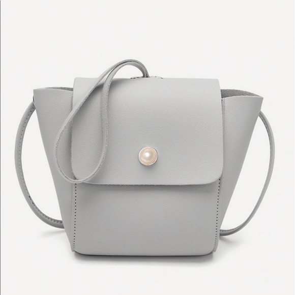 NEW•5⭐️•CREME DE LA CREME GRACIELA SLATE GRAY MINIMALIST PEARL TAB MINI-BAG• - Picture 5 of 16